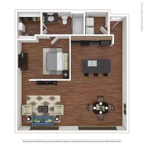 Floor plan for 1 bed, 1 bath, 820 sqft